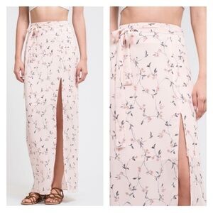 JOA x Revolve Light Pink Floral Tie Waist High Slit Maxi Skirt Small NWT